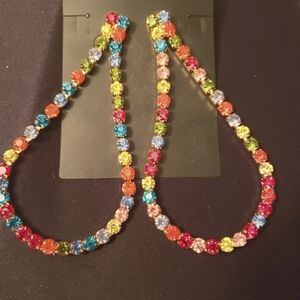 Bling Gorgeous Multi-Colored Stone Loop Earrings 4" x 2" NEW